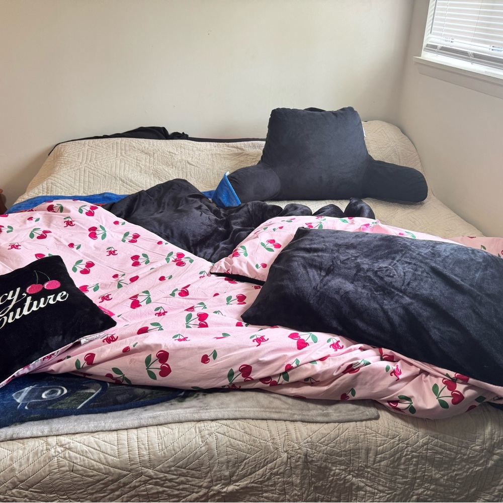 Cherry Print Pink and Black Bedding Set
